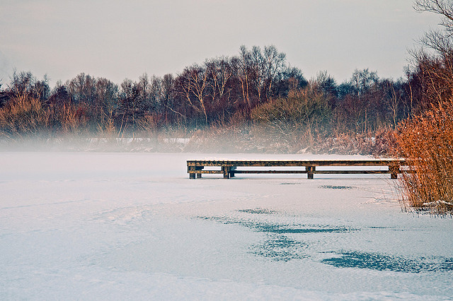 寒さでパーテルスウォルトセ湖がオランダ氷の道になっていく風景
