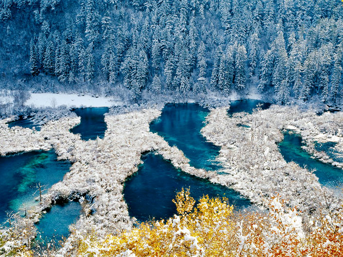 九寨溝 Jiuzhai Valleyの冬の風景